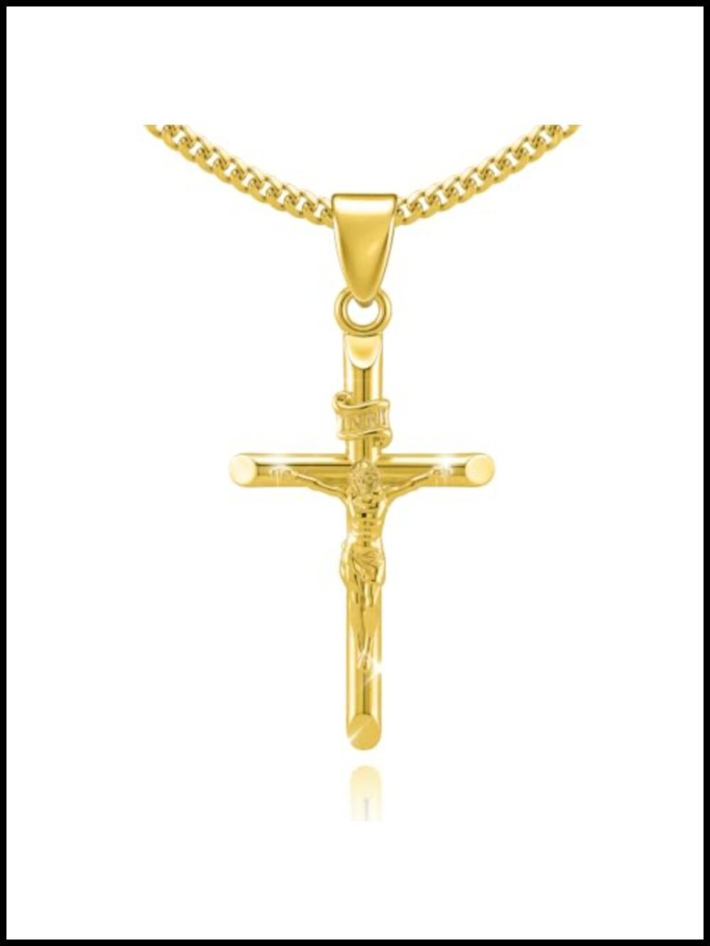14K Gold Plated Cross Pendant Necklace Jesus Crucifix 45-50cm